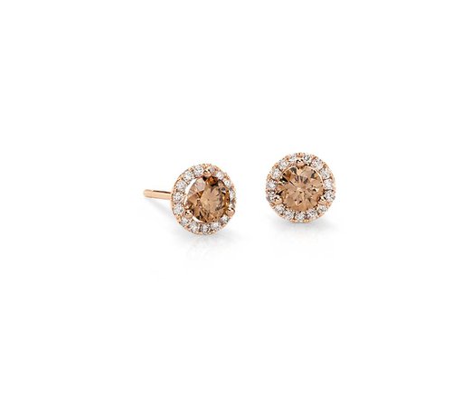 Brown Diamond Halo Earrings in 14k Rose Gold (1 ct. tw.) | Blue Nile
