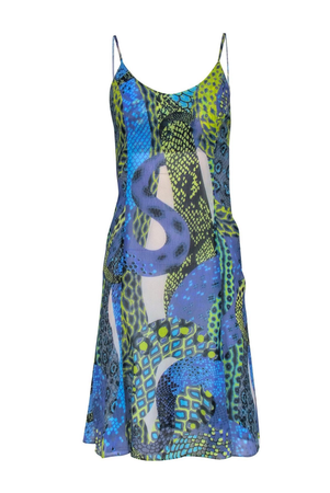 Green and blue Snake Print Python Dress