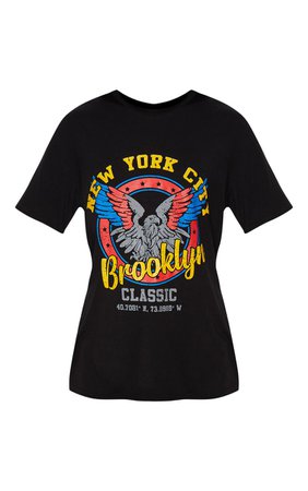 Black Brooklyn Printed Oversized T Shirt | PrettyLittleThing USA