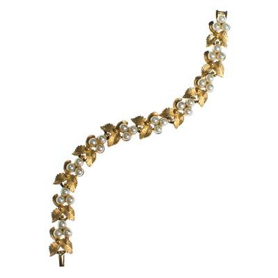 Vintage Mid Century Modern Gold Flower Bracelet with Faux Pearls - Vintage Meet Modern