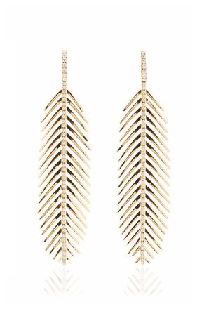 Feathers That Move 18k Yellow Gold Diamond Earrings By Sidney Garber | Moda Operandi