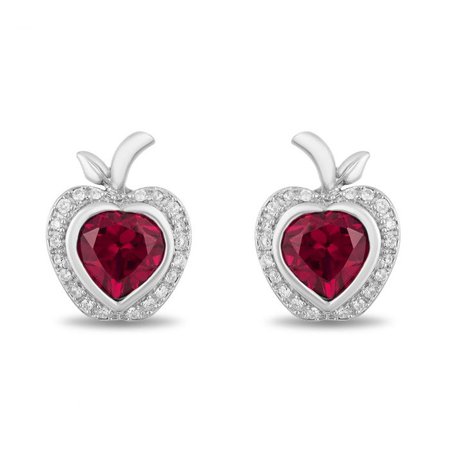 Enchanted Disney Fine Jewelry Snow White's Created Ruby and Diamond Apple Earrings 1/10ctw | REEDS Jewelers