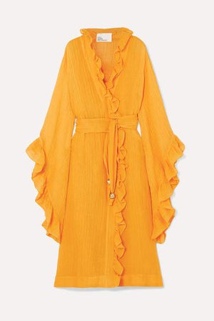 Lisa Marie Fernandez Anita Ruffled Linen-blend Gauze Wrap Dress - Orange - ShopStyle