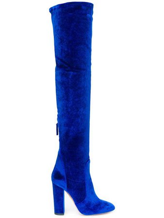 Aquazzura Thigh High Velvet Over-the-knee Boots In Electric-blue | ModeSens