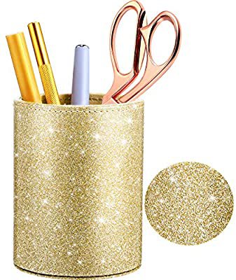Amazon.com: PU Glitter Pen Holder Pencil Cup Shiny for Women Girls, Luxury Makeup Brush Holder Pu Leather Organizer Cup Gift for Desk Office Classroom Home (Champaign Gold): Home Improvement