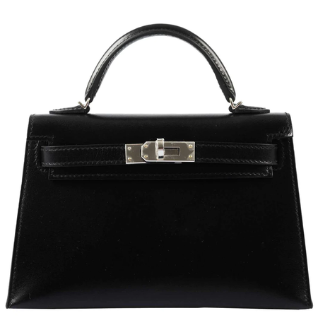Hermès Kelly 20 Mini II Sellier Black Box Palladium Hardware Bag