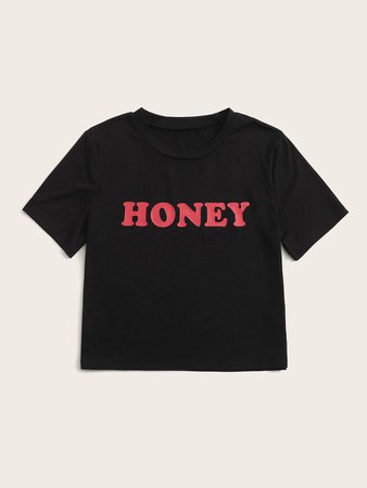 Letter Print Round Neck Crop Tee | ROMWE
