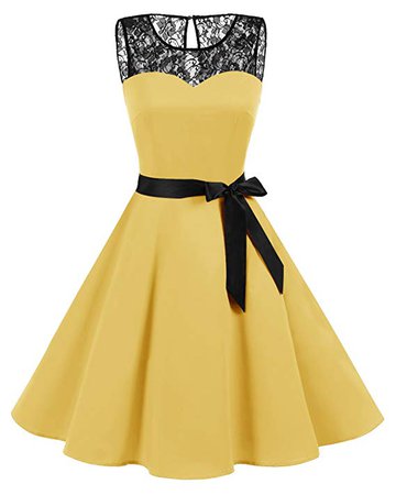 Amazon.com: Bbonlinedress Women's 1950s Vintage Rockabilly Swing Dress Lace Cocktail Prom Party Dress Yellow 3XL: Clothing