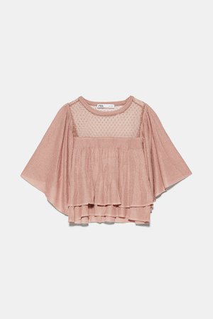 CONTRASTING RUFFLED TOP - NEW IN-WOMAN | ZARA United States pink