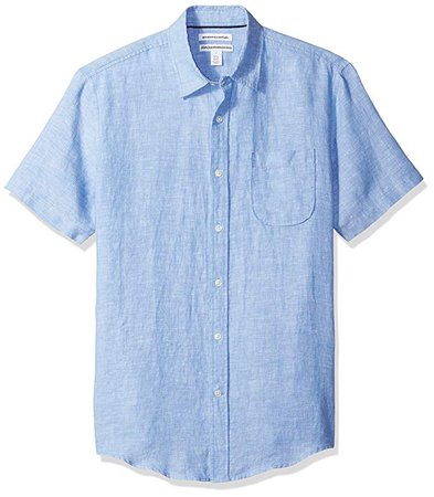 Amazon.com: Amazon Essentials Men's Slim-Fit Short-Sleeve Linen Shirt: Gateway