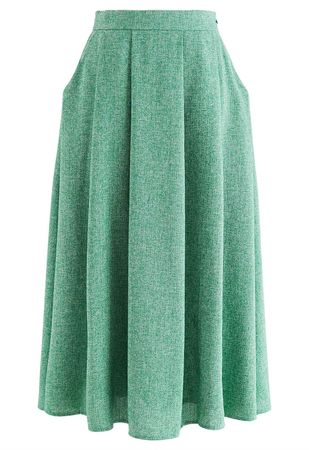 Side Pocket Pleated Tweed Midi Skirt - Retro, Indie and Unique Fashion