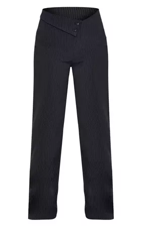 Tall Black Pintstripe V Front Trousers | PrettyLittleThing USA
