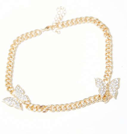 Gold Chunky Chain Double Diamante Butterfly Necklace