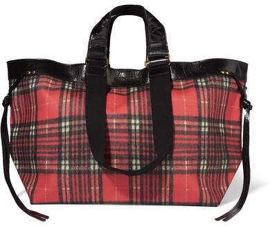 Wardy Leather-trimmed Tartan Coated-canvas Tote - Red