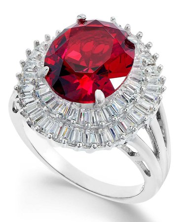 Macy's Simulated Ruby & Cubic Zirconia Double Halo Ring in Sterling Silver - Fashion Jewelry - Jewelry & Watches - Macy's