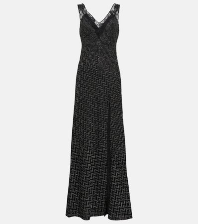 Zig Zag Lace Trimmed Maxi Dress in Grey - Missoni | Mytheresa