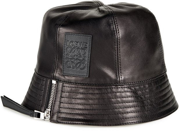 Logo Patch Leather Bucket Hat