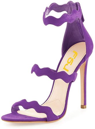 Amazon.com | FSJ Women Hot Open Toe Strappy Heeled Sandals Suede Dress Shoes for Party Size 9.5 Purple | Heeled Sandals