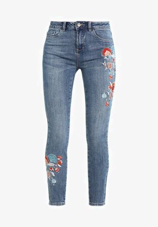 New Look LEO EMBROIDERED FRAY HEM - Jeans Skinny - mid blue - ZALANDO.FR