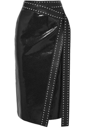 Black Studded snake-effect leather midi wrap skirt | Sale up to 70% off | THE OUTNET | ALEXANDER MCQUEEN | THE OUTNET