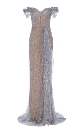 Cold-Shoulder Sequined Chiffon Dress by Marchesa | Moda Operandi