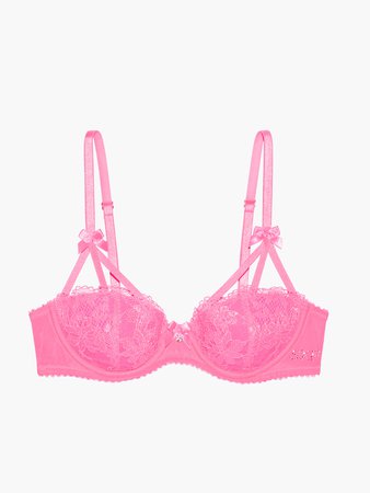 Living in the Clouds Iridescent Lace Caged Demi Bra in Rose Violet Pink | SAVAGE X FENTY