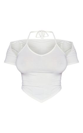 Shape White Halterneck Short Sleeve Crop Top | PrettyLittleThing AUS