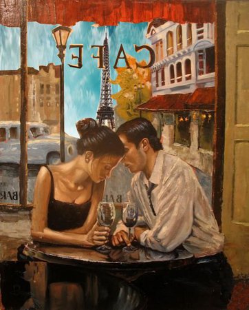 couple in coffee shop in Paris