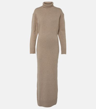Turtleneck Wool And Cashmere Maxi Dress in Beige - Ami Paris | Mytheresa
