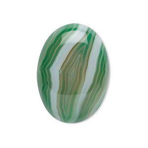 Cabochon, striped green agate (dyed), 30x22mm calibrated oval, B grade, Mohs hardness 6-1/2 to 7. Sold individually. - Fire Mountain Gems and Beads