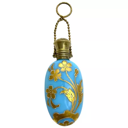 Antique French Blue Opaline Glass Perfume Bottle, Chatelaine and : Grand Tour Antiques | Ruby Lane