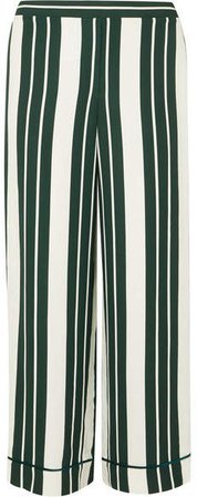 Striped Crepe Straight-leg Pants - Green