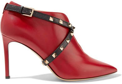 Garavani Studwrap Leather Ankle Boots - Red