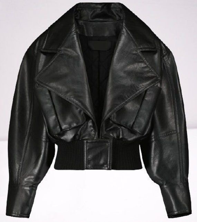 black leather cropped bomber jacket