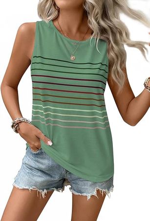 Amazon.com: EyMuse 2024 Women's Summer Striped Print Tank Tops Crewneck Going Out Sleeveless Casual Spring Trendy Shirts Blouses Loose Fit, Mint Green L : Clothing, Shoes & Jewelry