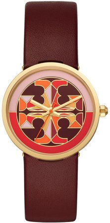 Reva Watch, Red Leather/Multi-Color, 36 MM