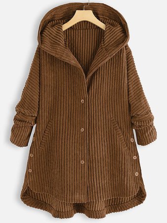 2021 Hooded Corduroy Buttoned Coat Brown M In Coat Online Store. Best For Sale | Lovelyerica.com