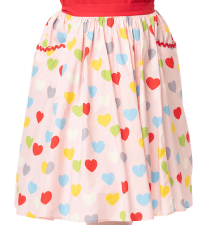 Unique Vintage Plus Size Pink & Multicolor Hearts Print Susannah Swing Skirt