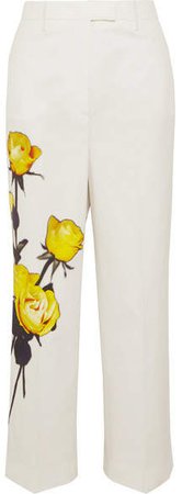 Floral-print Cotton-poplin Straight-leg Pants - White