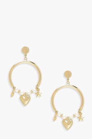 Heart & Star Charm Detail Hoop Earrings | boohoo gold