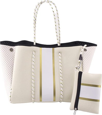Amazon.com: Tote Bag (Cream white and gold stripes), One Size : Clothing, Shoes & Jewelry
