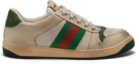 Screener Leather Low Top Trainers - Womens - Green White