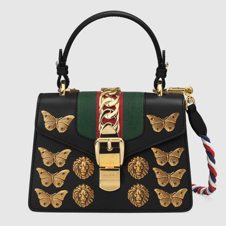 Sylvie animal studs leather mini bag in Black leather | Gucci Women's Shoulder Bags