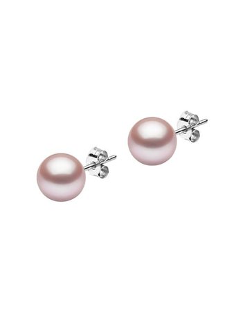 Yoko London Classic 18K White Gold & 7-7.5MM Pink Cultured Pearl Stud Earrings | SaksFifthAvenue