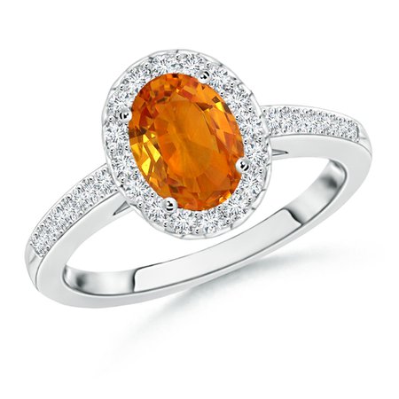 Classic Oval Orange Sapphire Halo Ring with Diamond Accents
