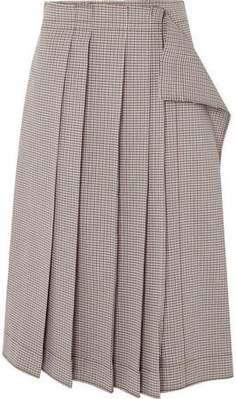 Pleated Plaid Cotton-blend Midi Skirt - Gray