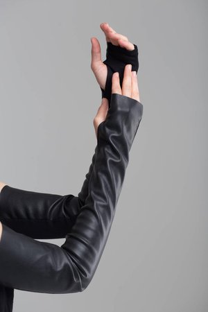 Black Leather Long Fingerless Gloves | Etsy