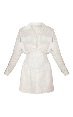 Silver Glitter Long Sleeve Waist Panel Shirt Dress | PrettyLittleThing