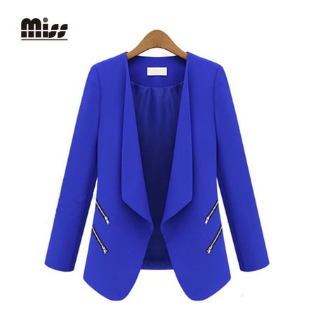 MISS 2016 Spring Women Real Blue Solid Slim Zipper Jacket Slim Turn Down Collar Long Sleeve Suit For Ladies Jackets S XL T15B08-in Blazers from Women's Clothing & Accessories on Aliexpress.com | Alibaba Group