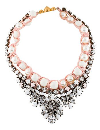 Shourouk Crystal & Faux Pearl Theresa Collar Necklace - Necklaces - SHK20298 | The RealReal